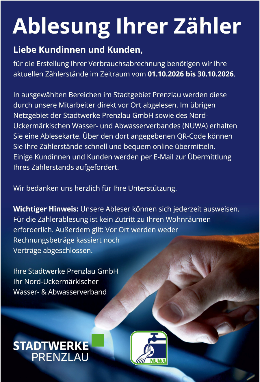 Ablesung Ihrer Zähler